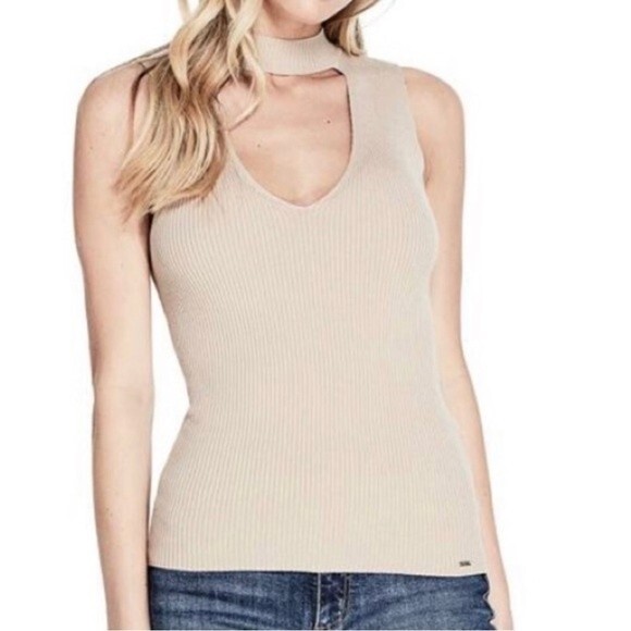 Guess Avani Choker Knit Essential Contemporary Classic Chic Sweater Tank Size L - Picture 1 of 8